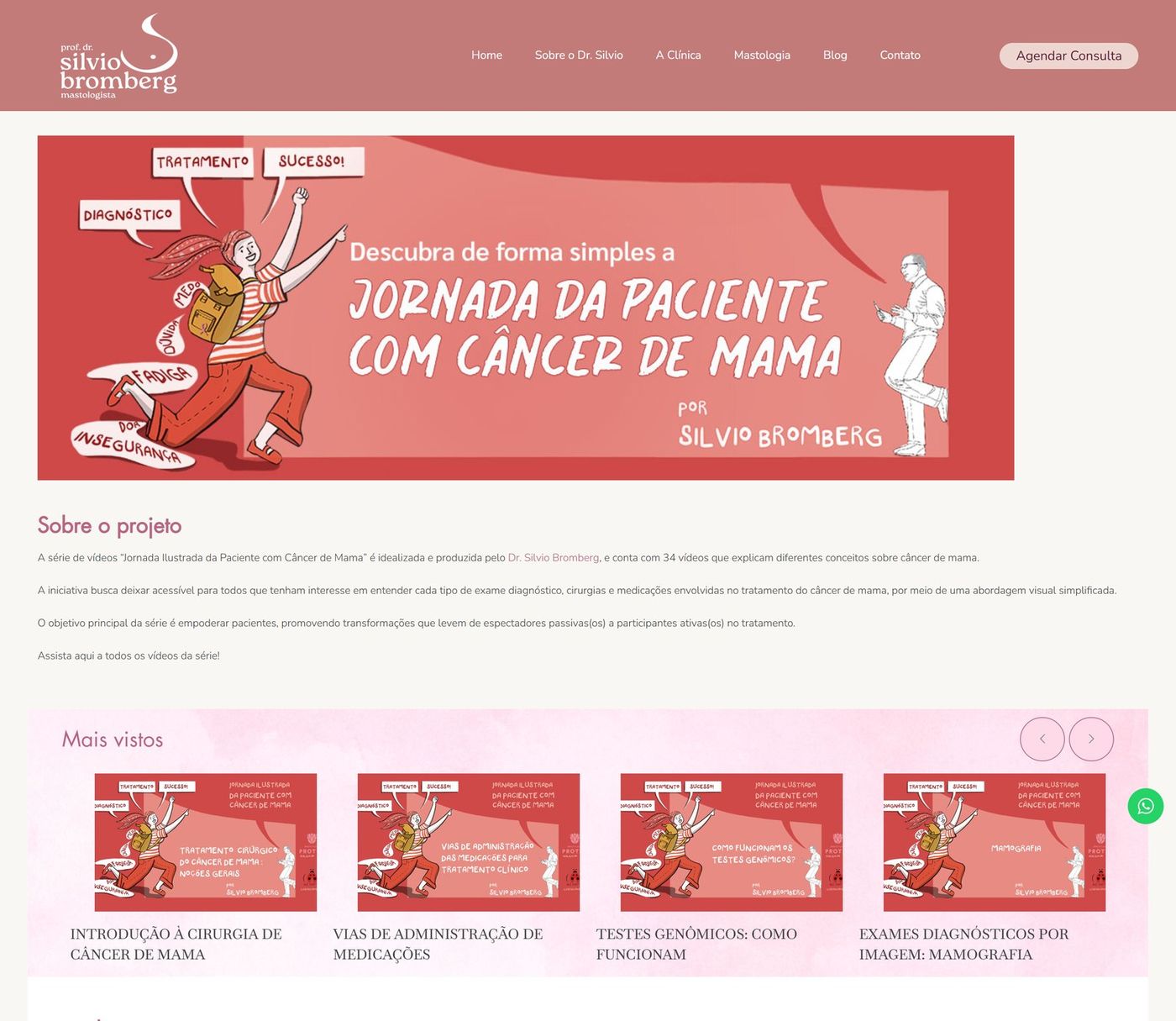 Illustrated Journey hub page built on Dr. Silvio Bromberg's website, with the campaign banner and video gallery